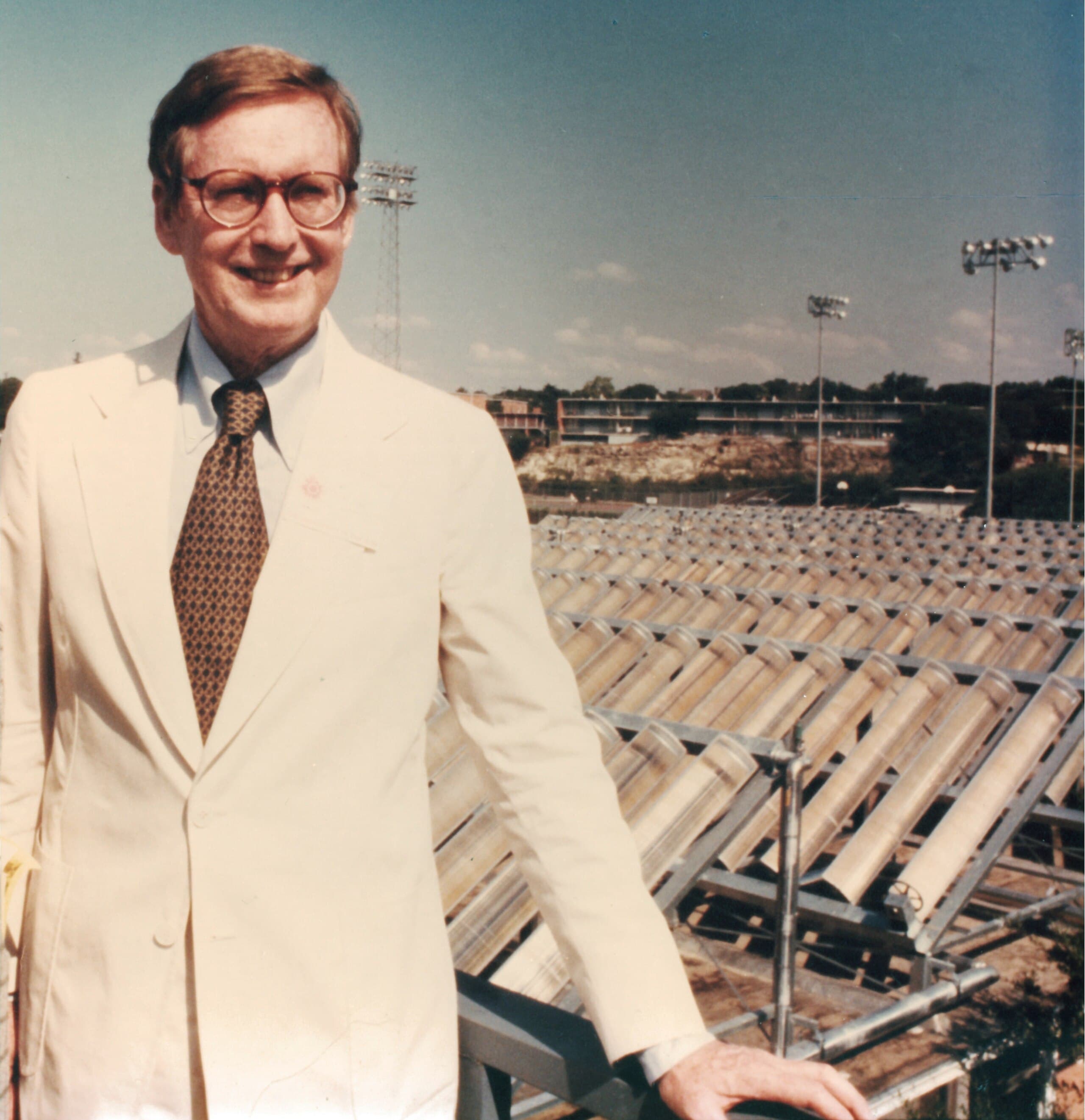 Rooftop Fresnel solar installation at Trinity University, an early energy research project by the Flōrum team